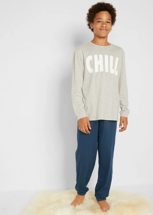 PIJAMA PARA NIñOS (2 PIEZAS) GRIS CLARO JASPEADOAZUL OSCURO