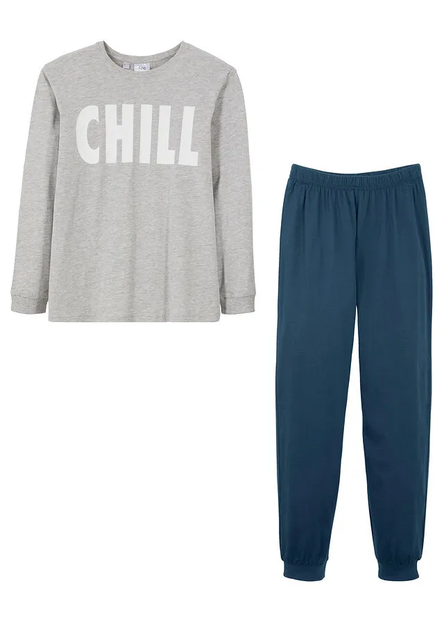 PIJAMA PARA NIñOS (2 PIEZAS) GRIS CLARO JASPEADOAZUL OSCURO