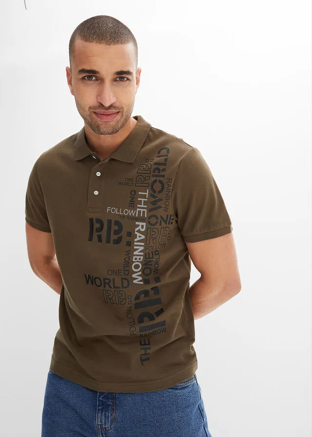 Polo de algodón con corte slim y manga corta Oliva