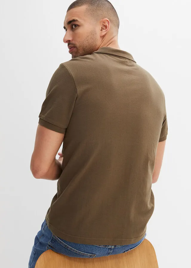 Polo de algodón con corte slim y manga corta Oliva