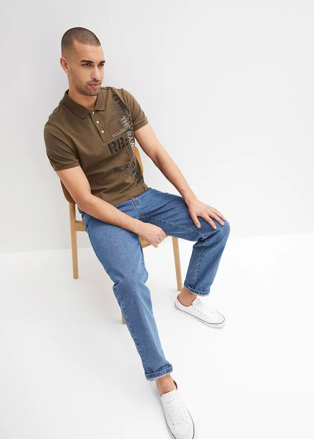 Polo de algodón con corte slim y manga corta Oliva