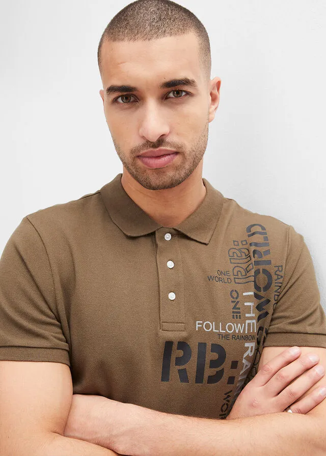 Polo de algodón con corte slim y manga corta Oliva