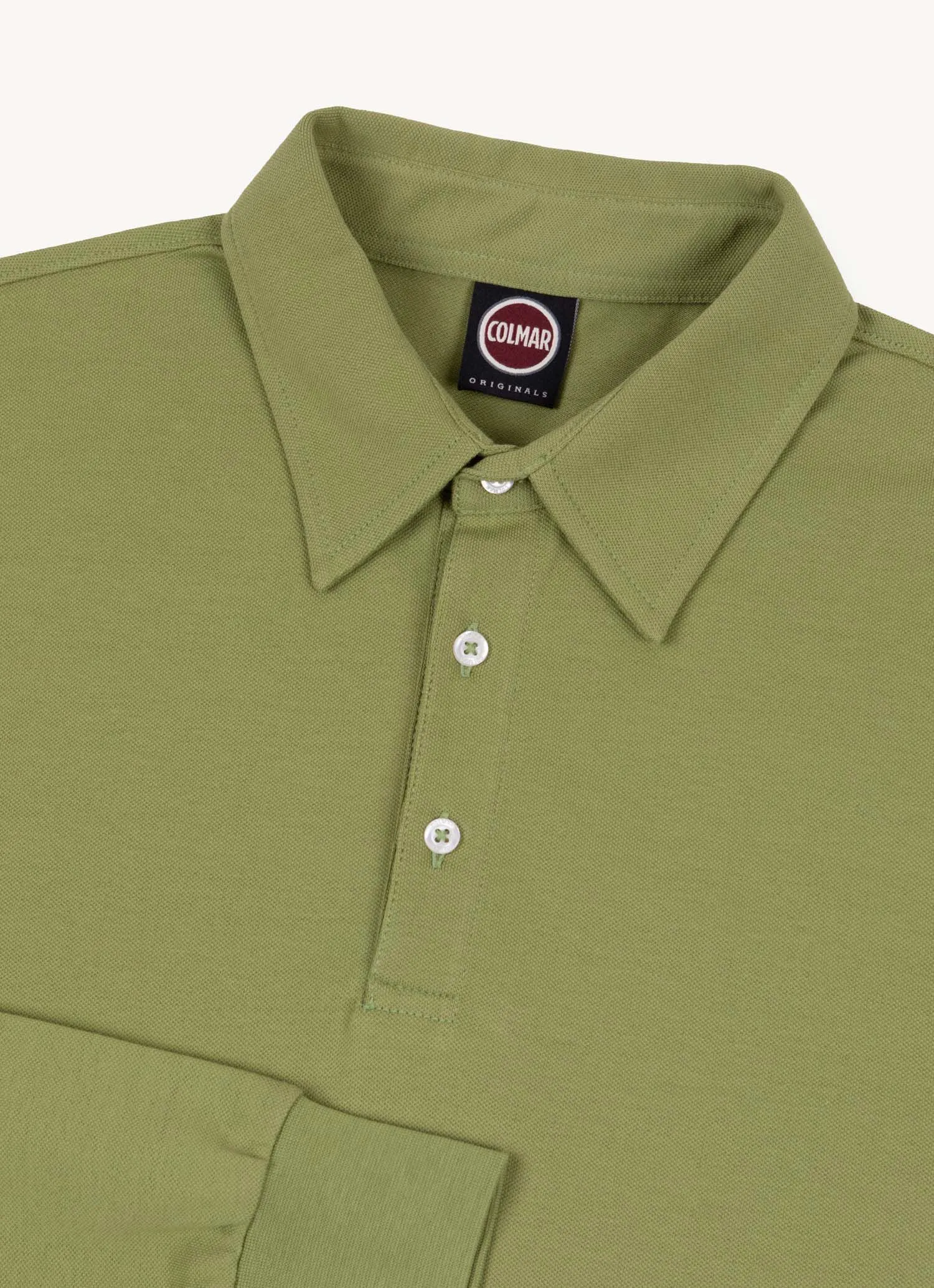 Polo de manga larga de algodón piqué elástico