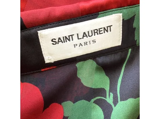 Saint Laurent negro / rojo / verde 2022 Camisa de seda con botones y estampado de rosas florales Multicolor 