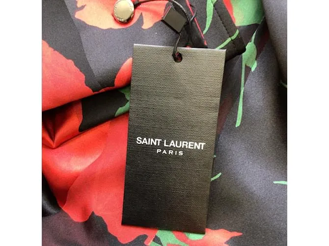 Saint Laurent negro / rojo / verde 2022 Camisa de seda con botones y estampado de rosas florales Multicolor 
