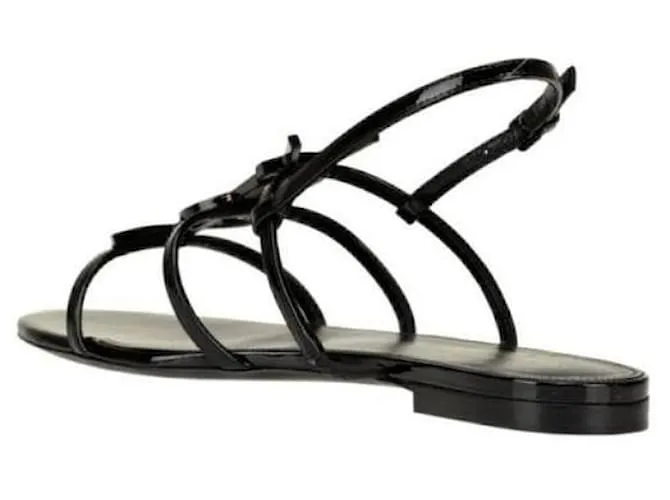 Saint Laurent Sandalias Cassandra en charol con logo Negro 