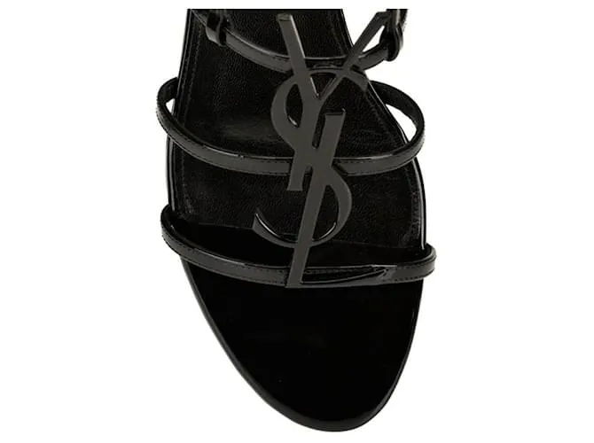 Saint Laurent Sandalias Cassandra en charol con logo Negro 