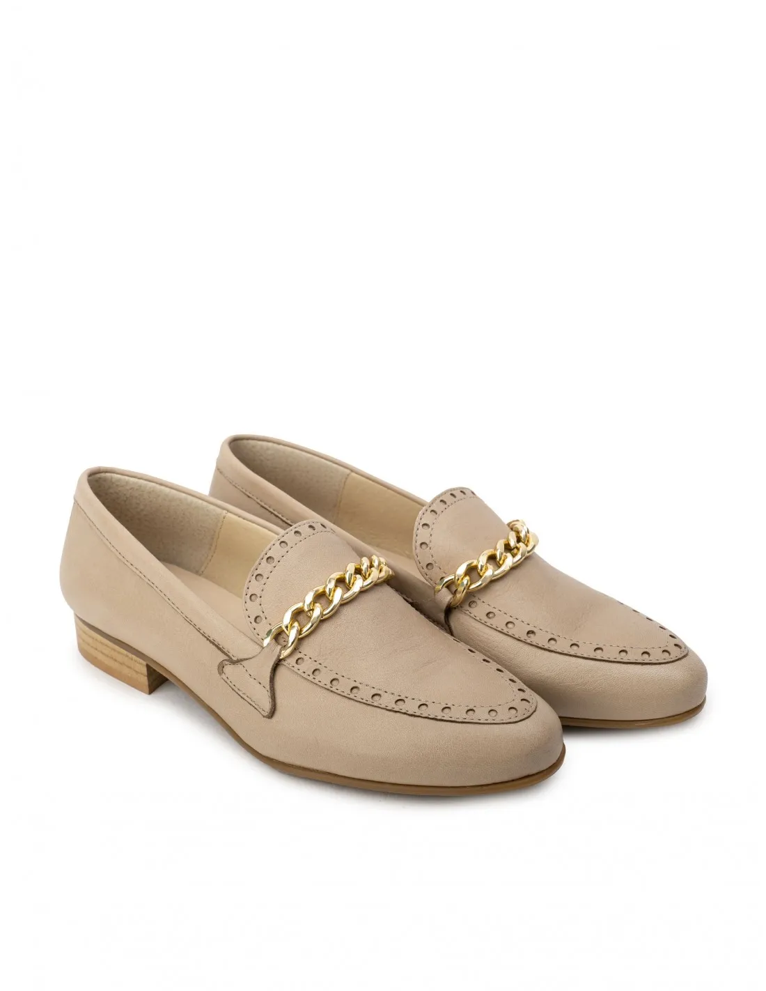 SALONISSIMOS Mocasines Piel Camel Cadena