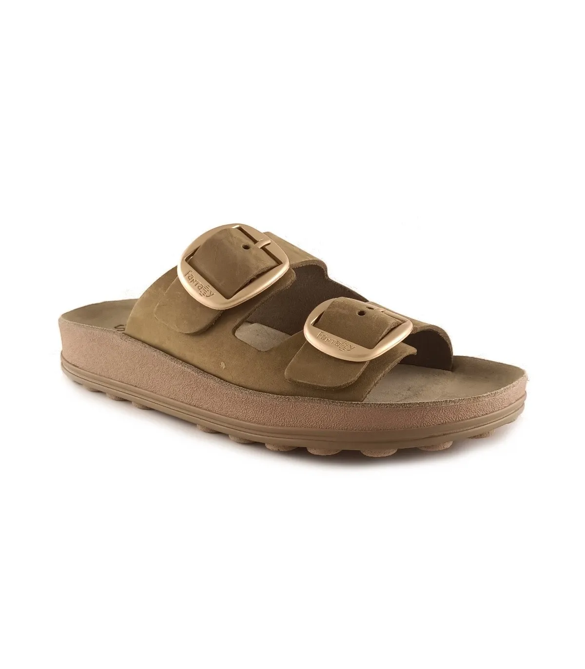 Sandalias con dos hebillas para mujer en verde caqui