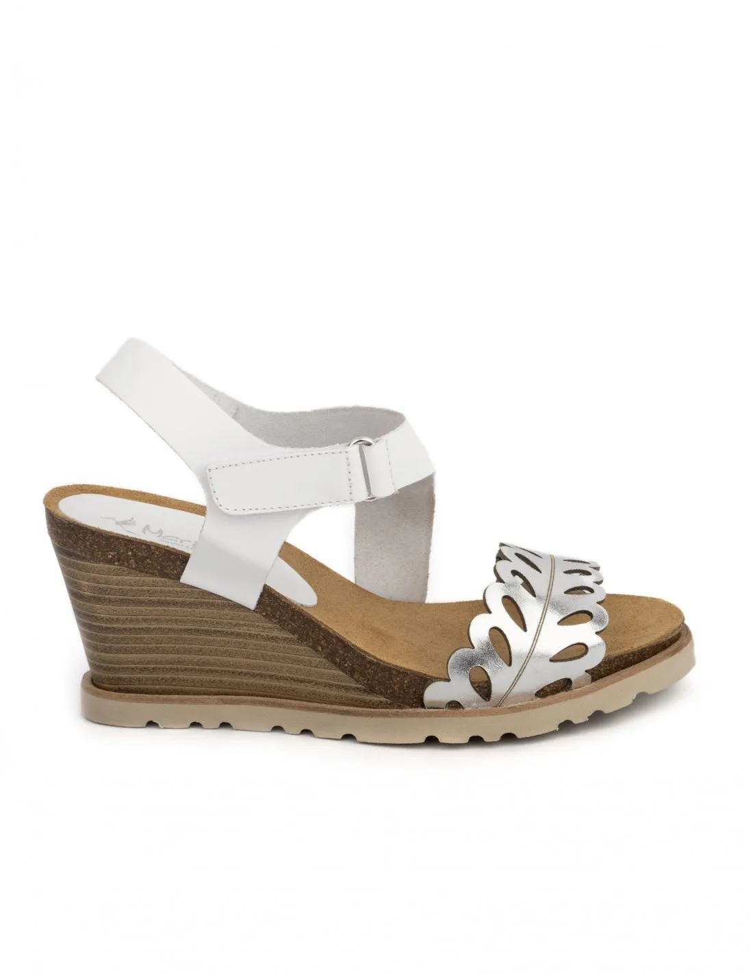 Sandalias Cuña Piel Troquelada Velcro