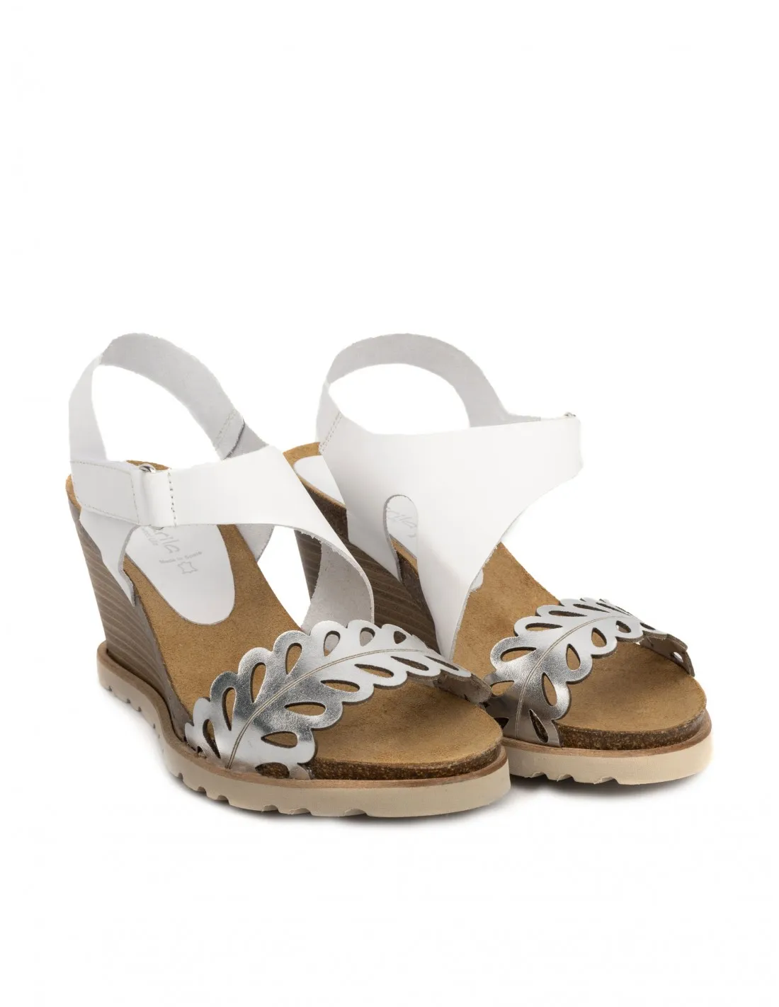 Sandalias Cuña Piel Troquelada Velcro