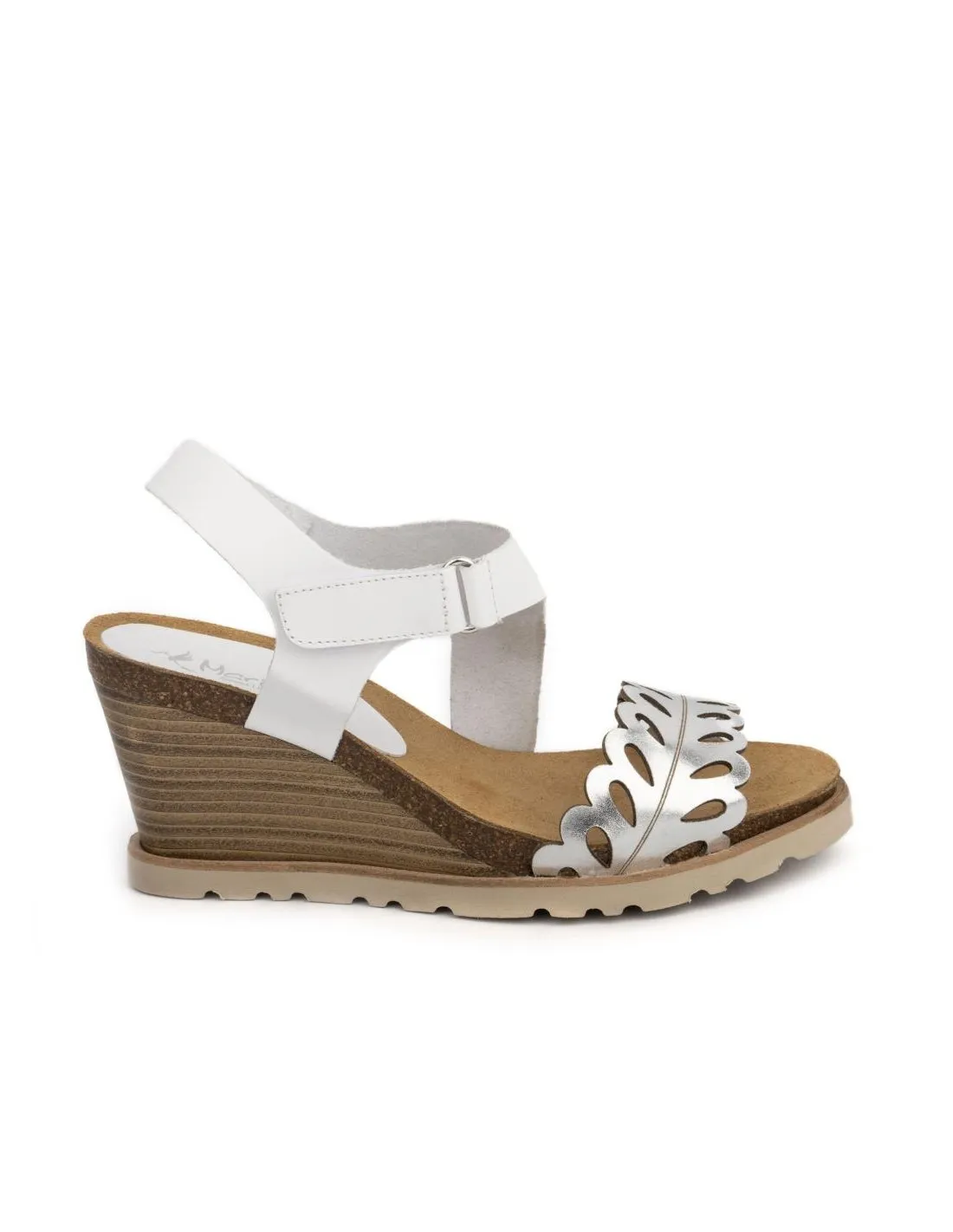 Sandalias Cuña Piel Troquelada Velcro