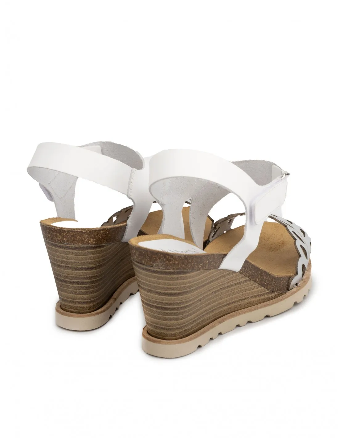 Sandalias Cuña Piel Troquelada Velcro