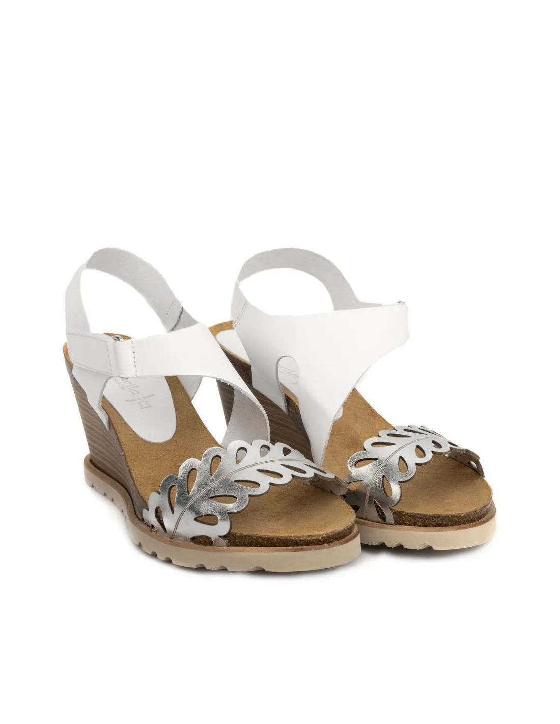 Sandalias Cuña Piel Troquelada Velcro