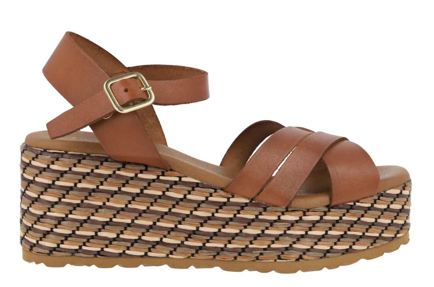 Sandalias de piel con platafoma de rafia Tiziana