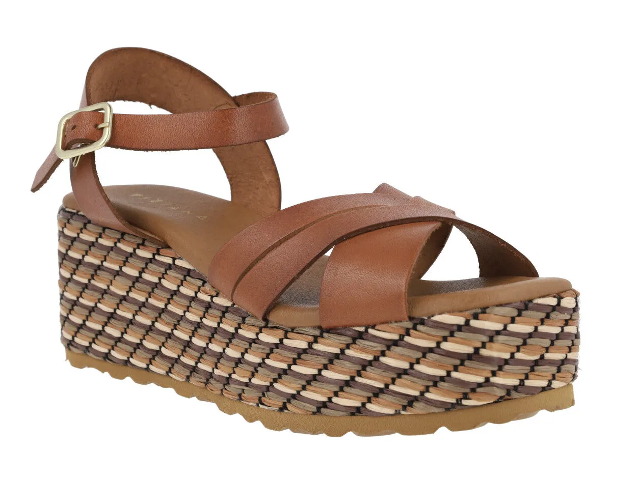 Sandalias de piel con platafoma de rafia Tiziana