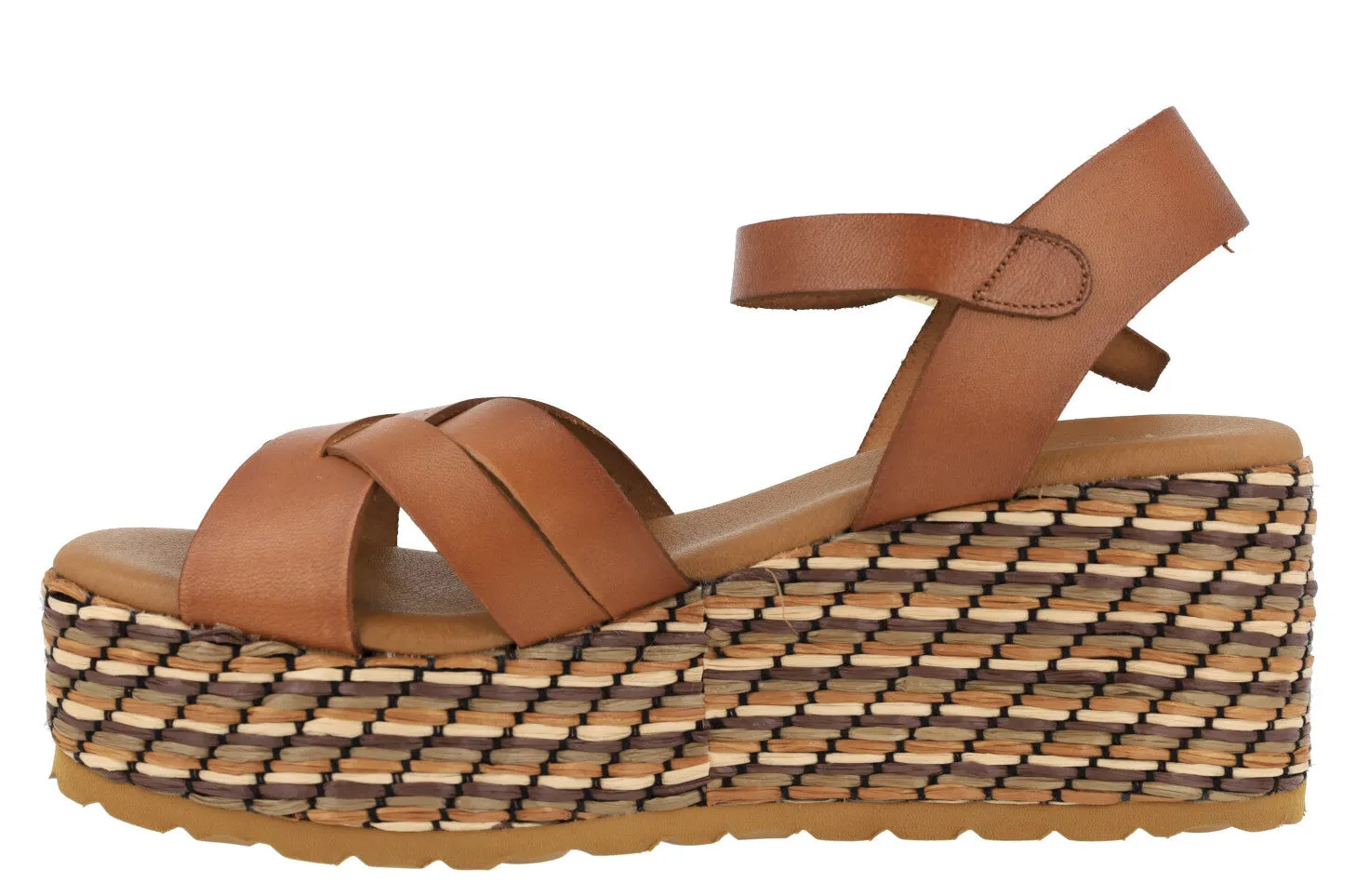Sandalias de piel con platafoma de rafia Tiziana