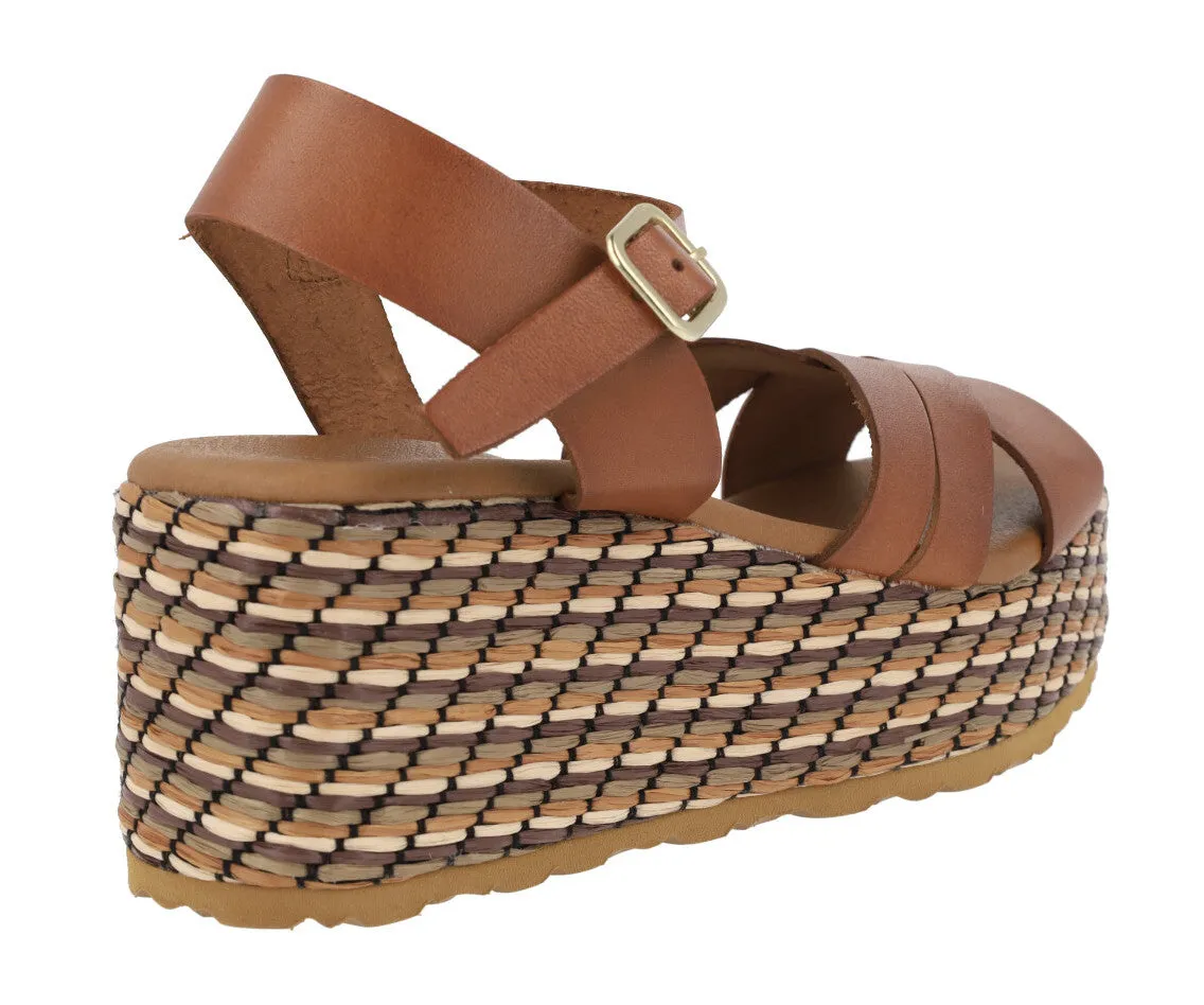 Sandalias de piel con platafoma de rafia Tiziana