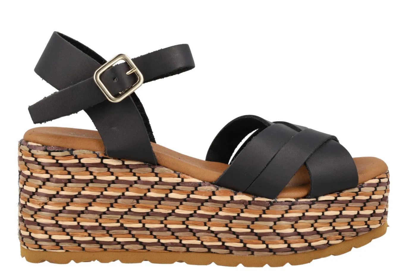 Sandalias de piel con platafoma de rafia Tiziana