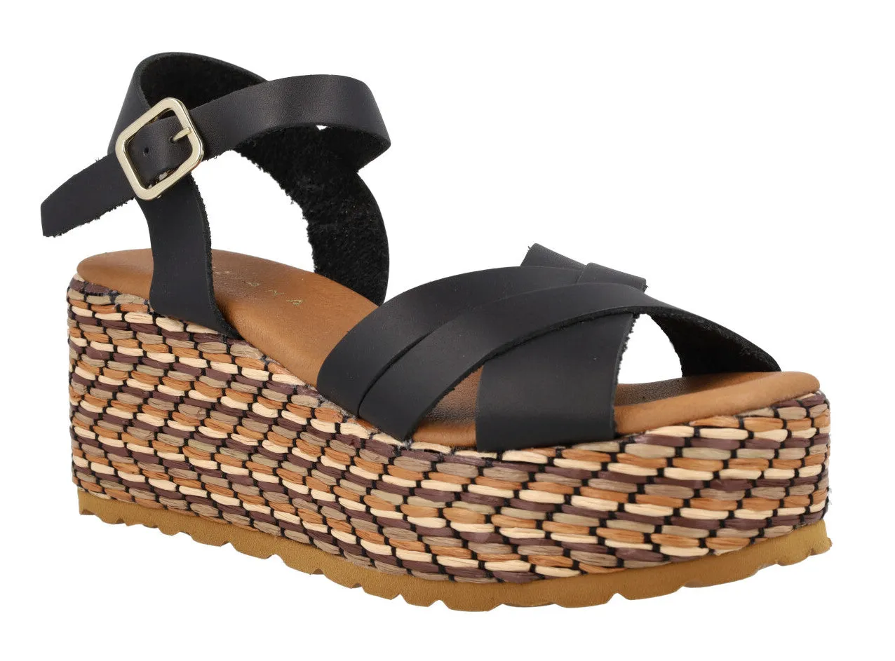 Sandalias de piel con platafoma de rafia Tiziana