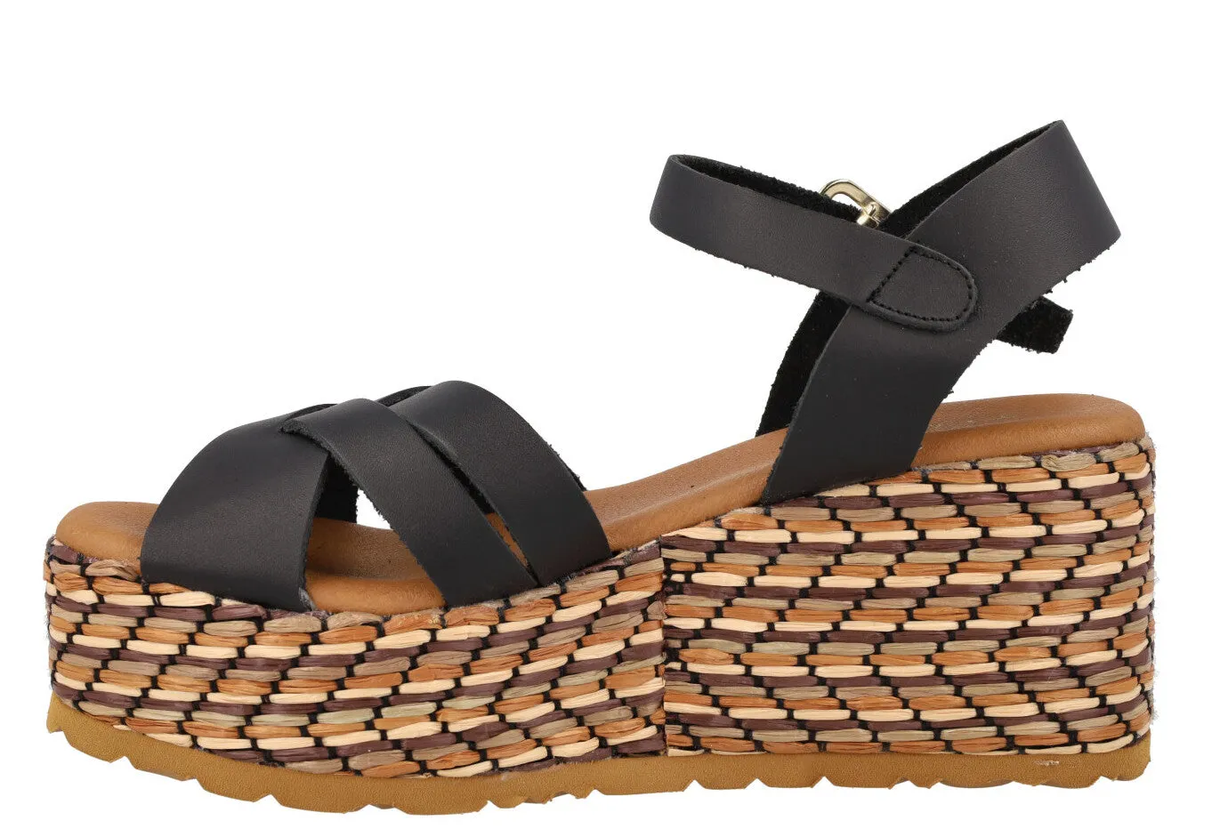 Sandalias de piel con platafoma de rafia Tiziana