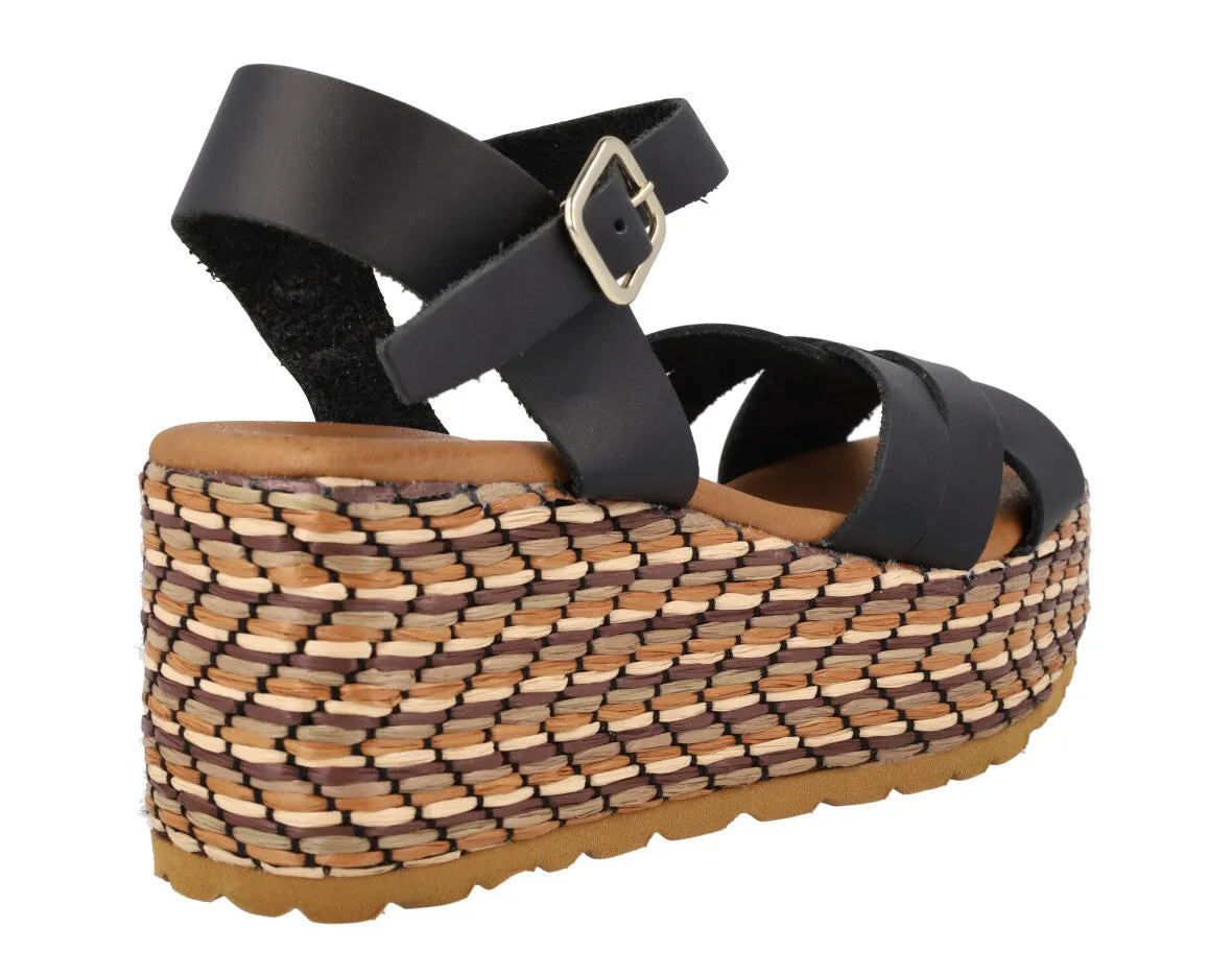 Sandalias de piel con platafoma de rafia Tiziana