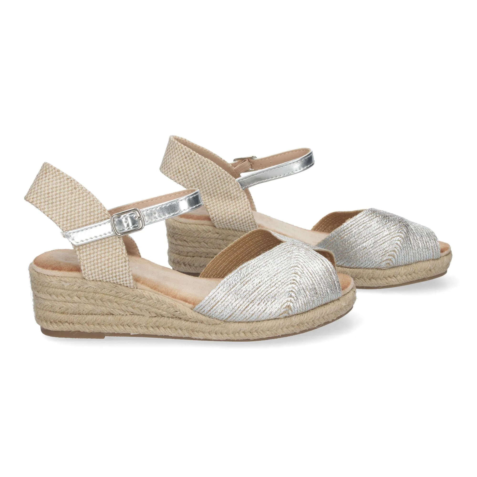 SANDALIAS PLATEADAS DE CUñA EN YUTE BAJAS PARA MUJER XJY4P1