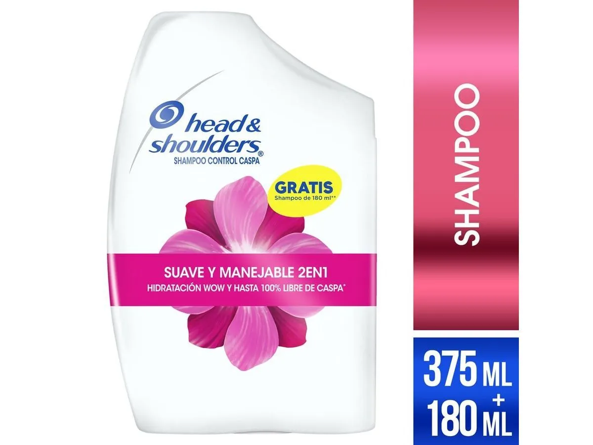 Shampoo 2 en 1 HEAD & SHOULDERS Suave y Manejable 375 ml + Shampoo 180 ml