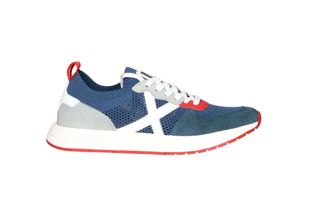 Sneaker Nylon Calados Azul Talon Nobuck Gris Logo y Piso Blanco