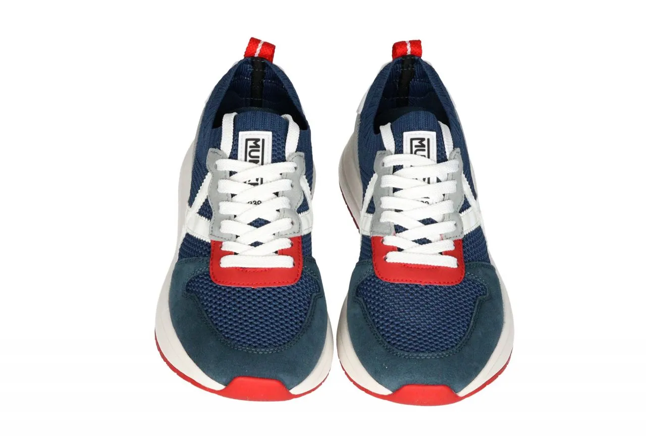 Sneaker Nylon Calados Azul Talon Nobuck Gris Logo y Piso Blanco