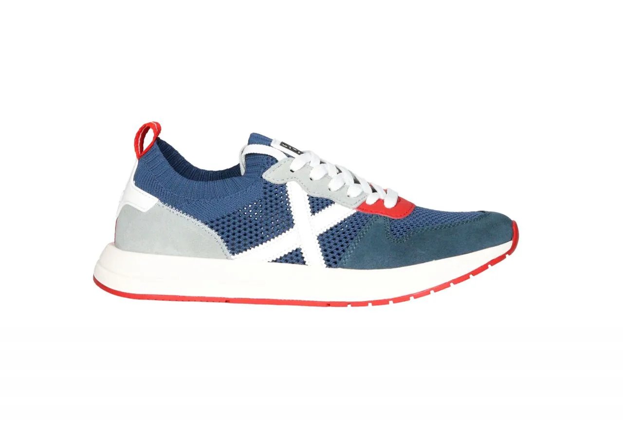 Sneaker Nylon Calados Azul Talon Nobuck Gris Logo y Piso Blanco