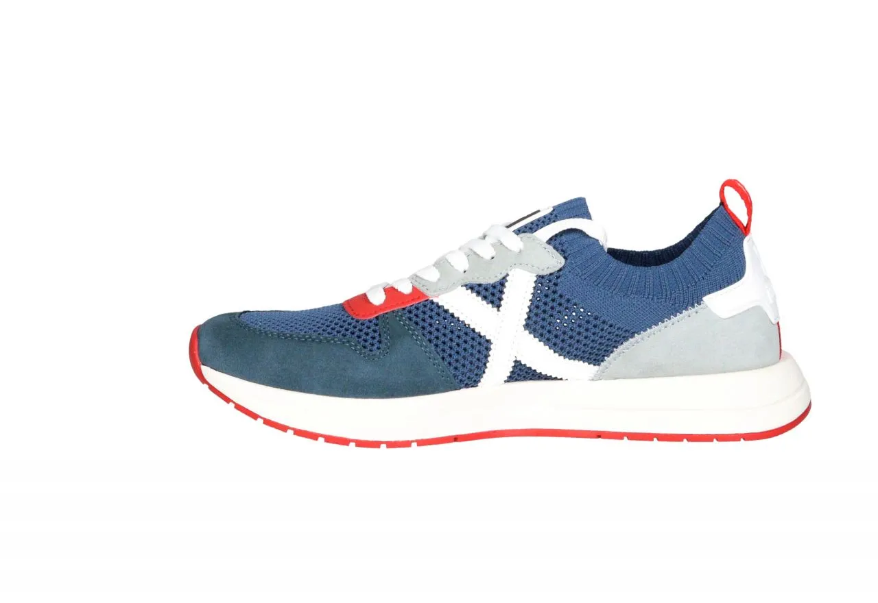 Sneaker Nylon Calados Azul Talon Nobuck Gris Logo y Piso Blanco