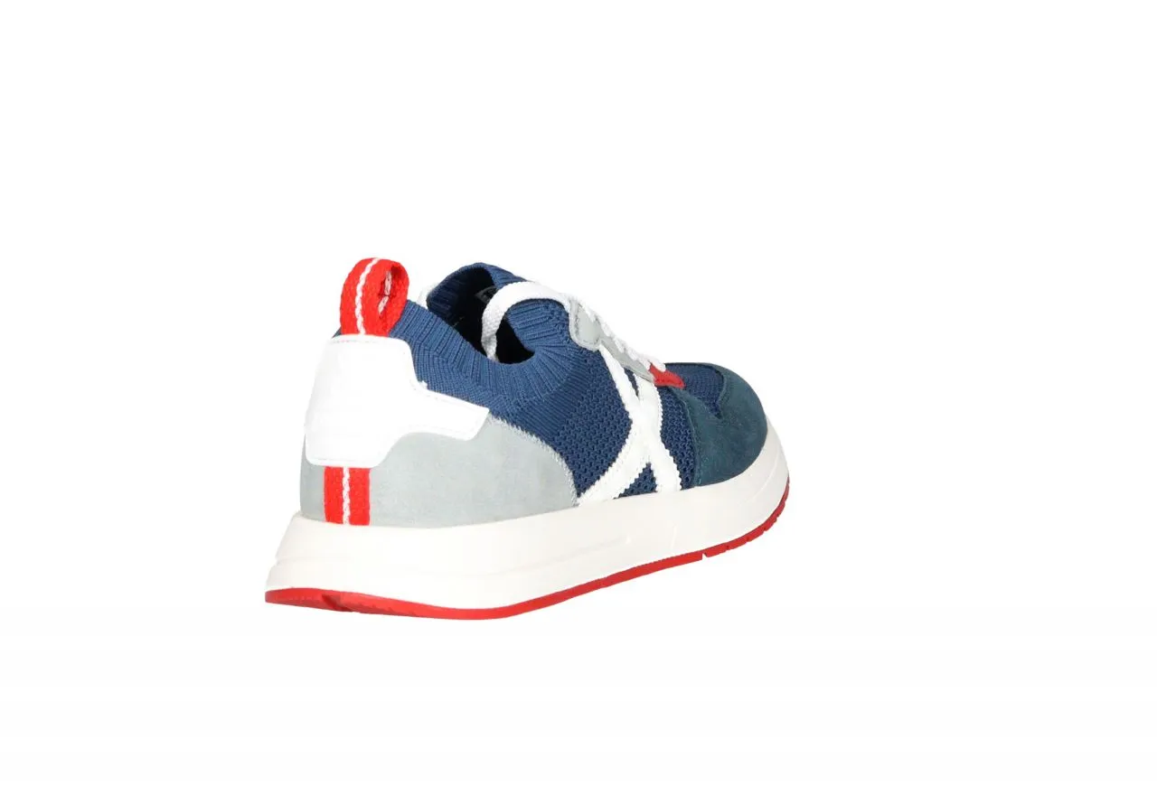 Sneaker Nylon Calados Azul Talon Nobuck Gris Logo y Piso Blanco