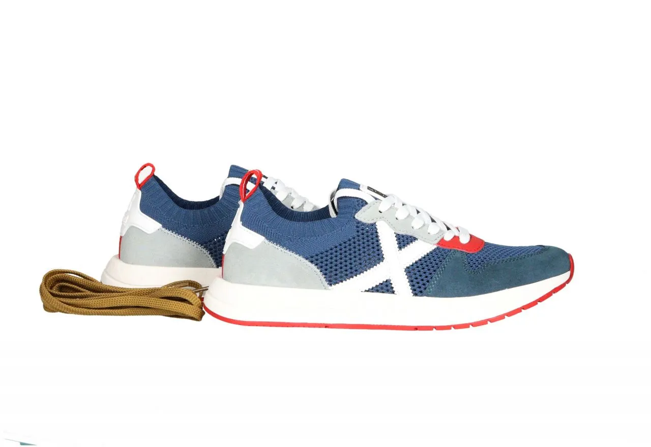 Sneaker Nylon Calados Azul Talon Nobuck Gris Logo y Piso Blanco