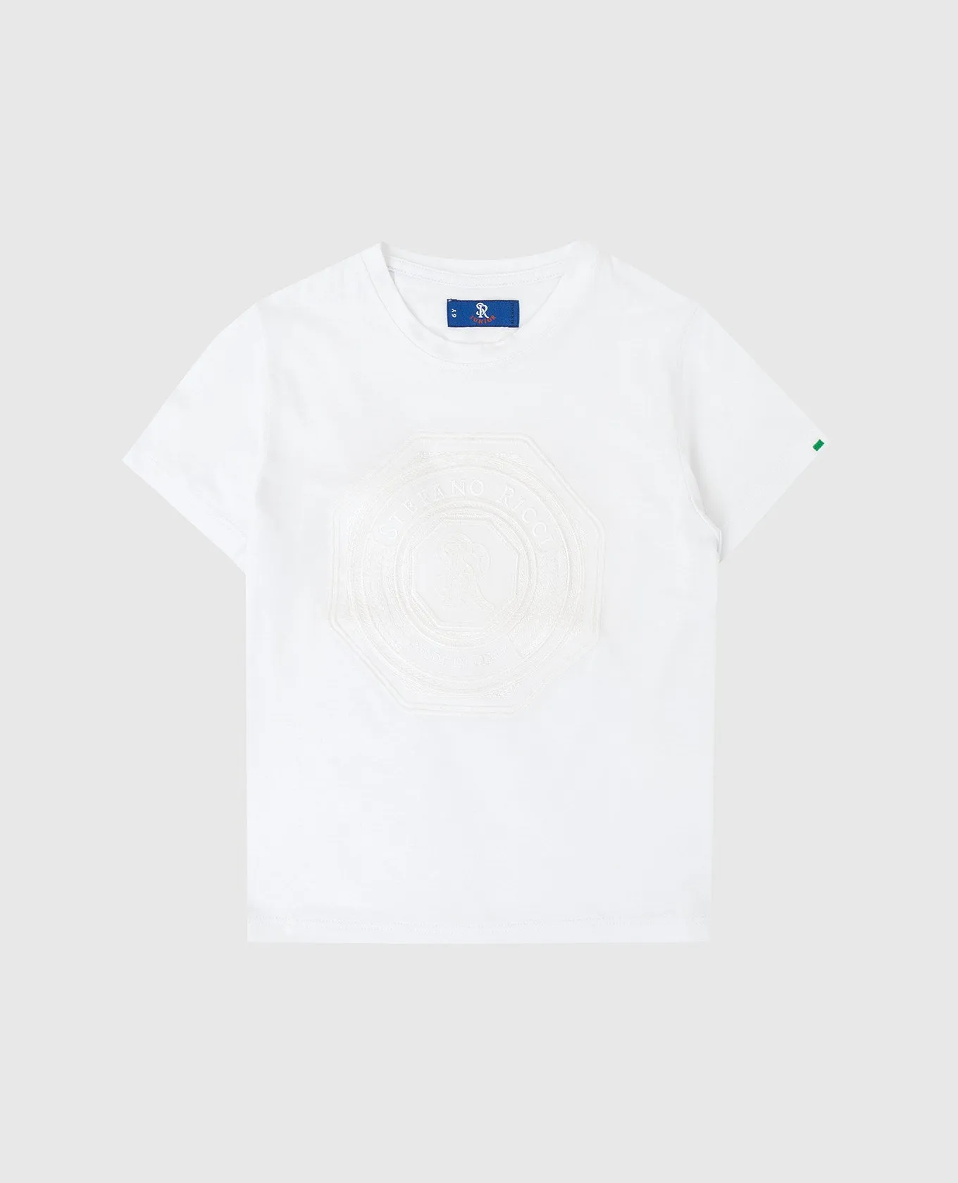STEFANO RICCI CHILDREN'S WHITE TSHIRT WITH MONOGRAM EMBROIDERY