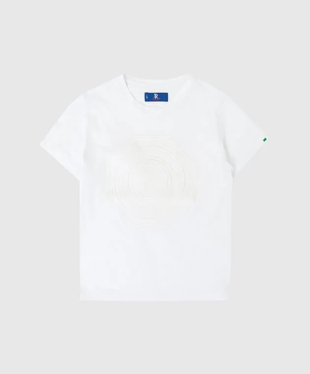 STEFANO RICCI CHILDREN'S WHITE TSHIRT WITH MONOGRAM EMBROIDERY