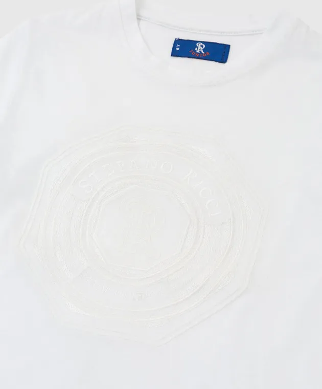 STEFANO RICCI CHILDREN'S WHITE TSHIRT WITH MONOGRAM EMBROIDERY
