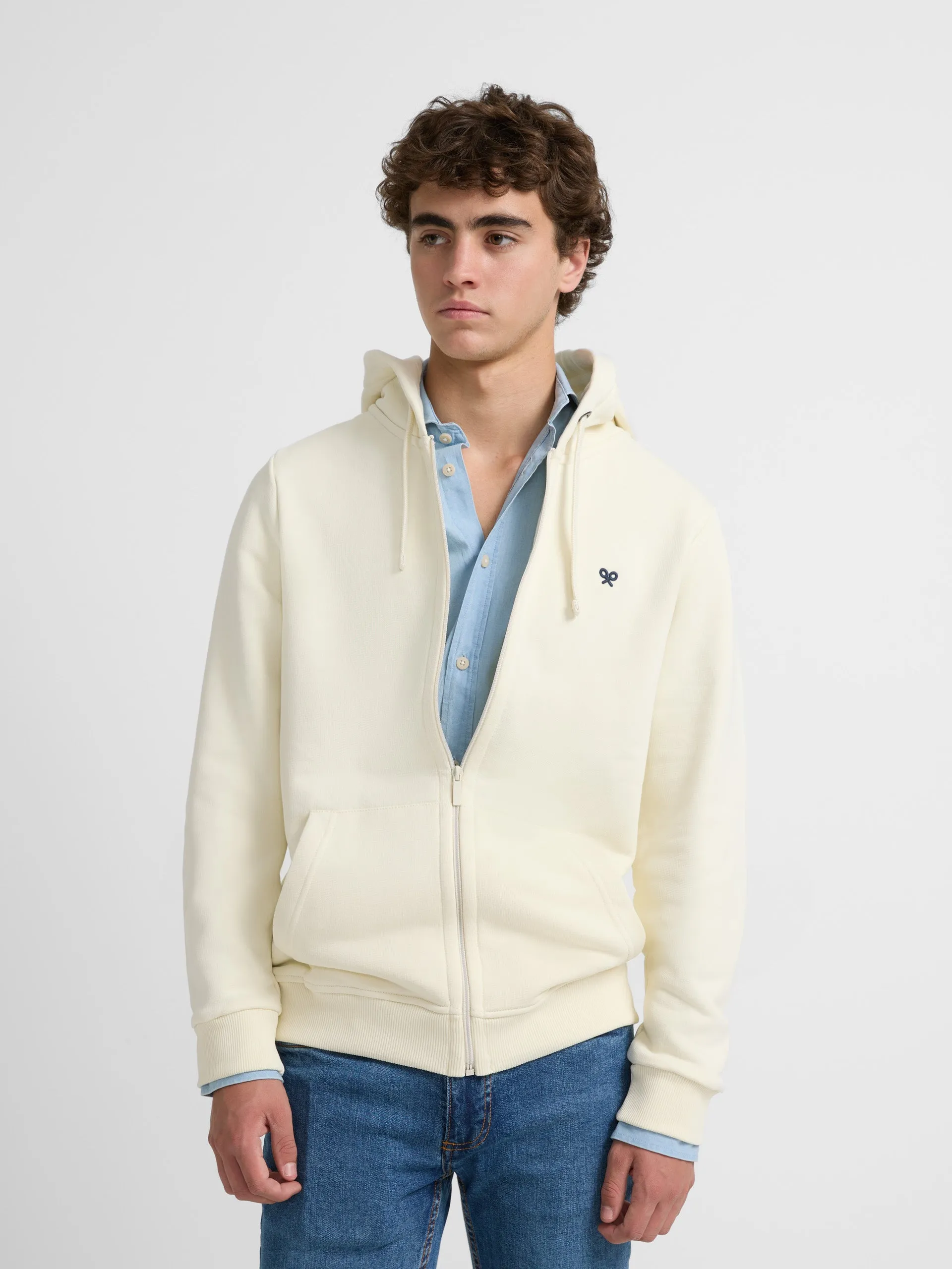 Sudadera cremallera hoodie smile crema