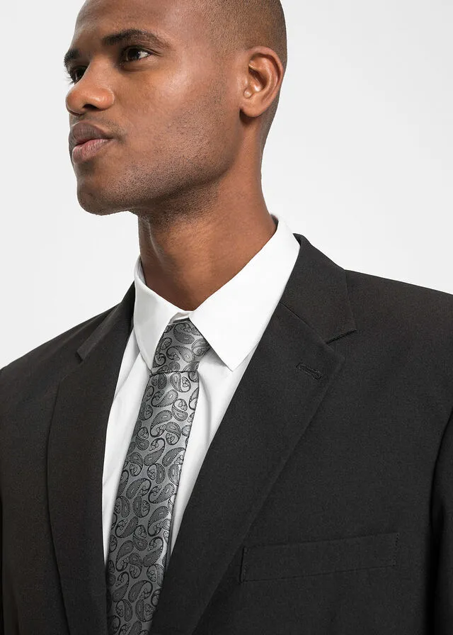 TRAJE (4 PIEZAS): AMERICANA, PANTALóN, CAMISA, CORBATA NEGROBLANCOPLATA