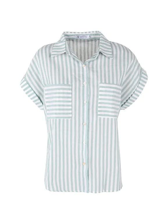 Vanita Camisa de mujer de manga corta con estampado de rayas