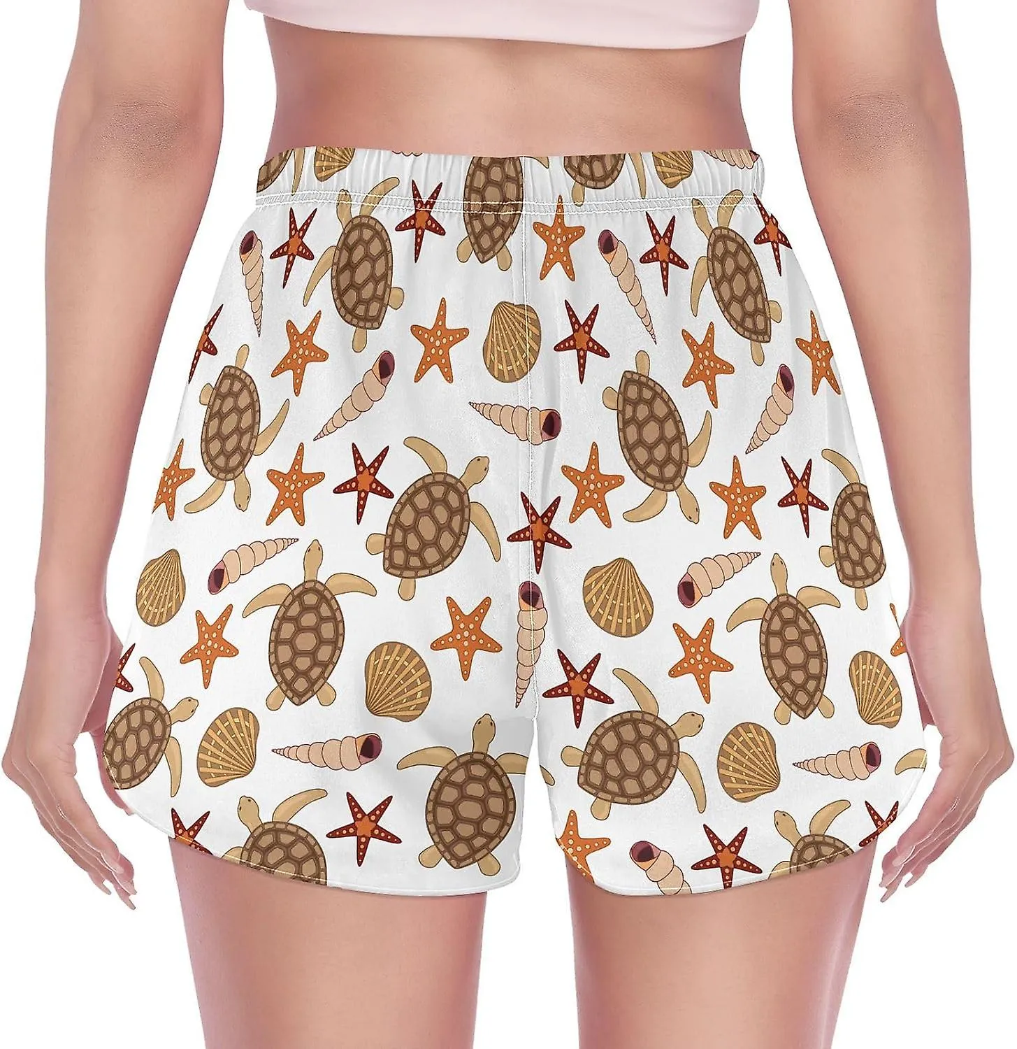 WOMEN'S ATHLETIC SHORTS TURTLES AND SEASTARS SHELLS OCEAN WORKOUT RUNNING GYM QUICK DRY LINER SHORTS WITH POCKETSGGB123