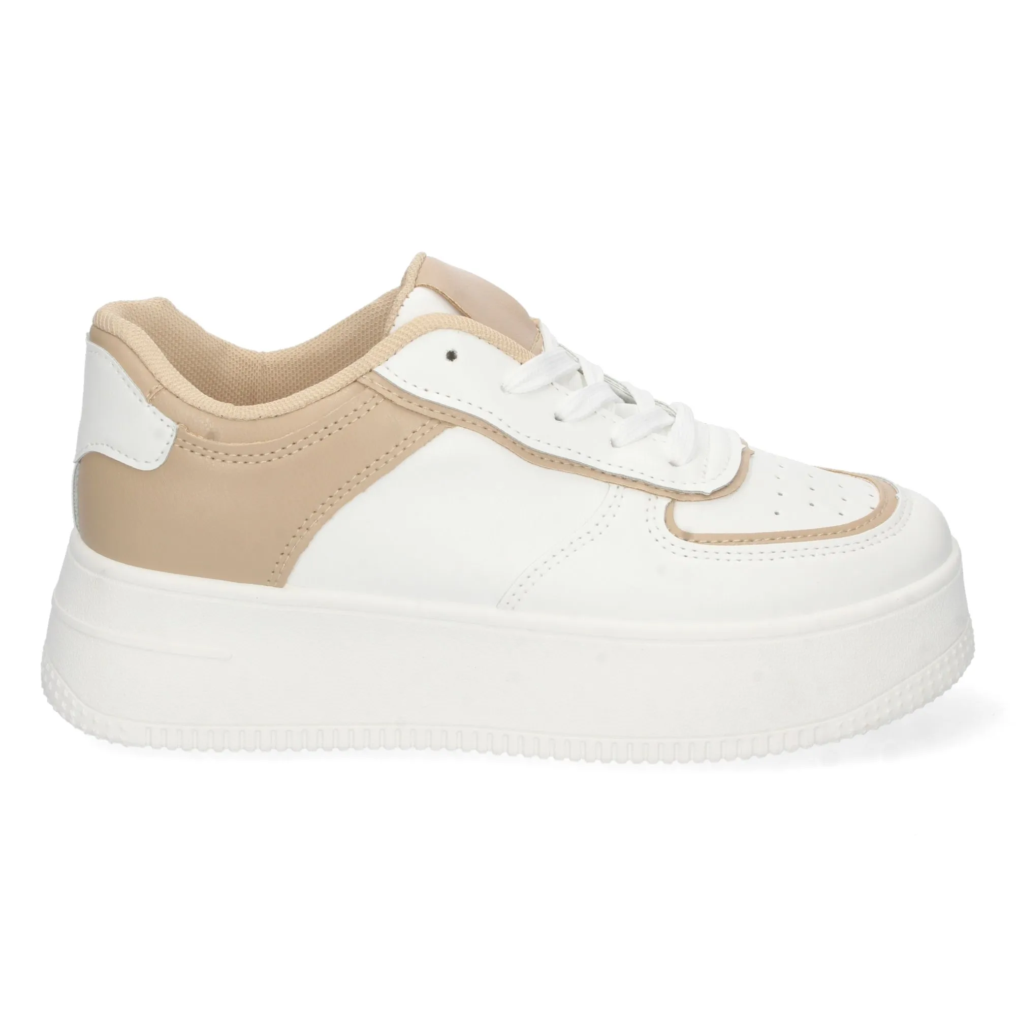 Zapatilas sneaker con plataforma perforado en punta mujer color kaki
