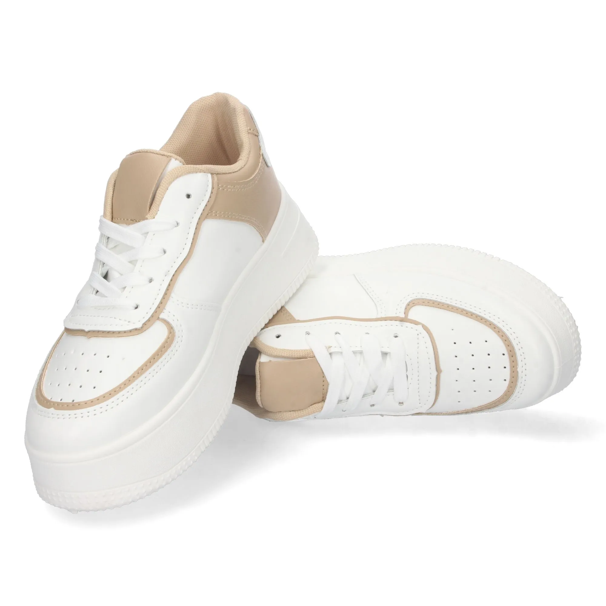 Zapatilas sneaker con plataforma perforado en punta mujer color kaki