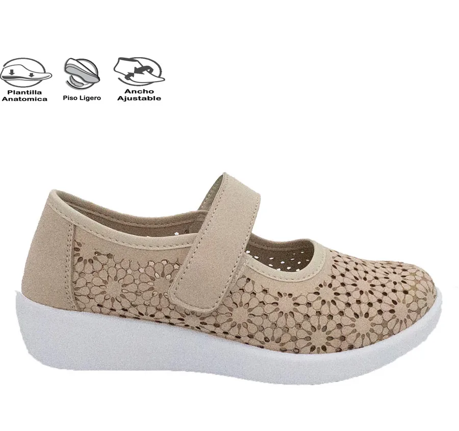 ZAPATO DOCTOR CUTILLAS 38470 SALÓN TRABILLA VELCRO MERCEDES DE MUJER PICADO LASER PLATINO PLANTILLA MEMORY FOAM 28252