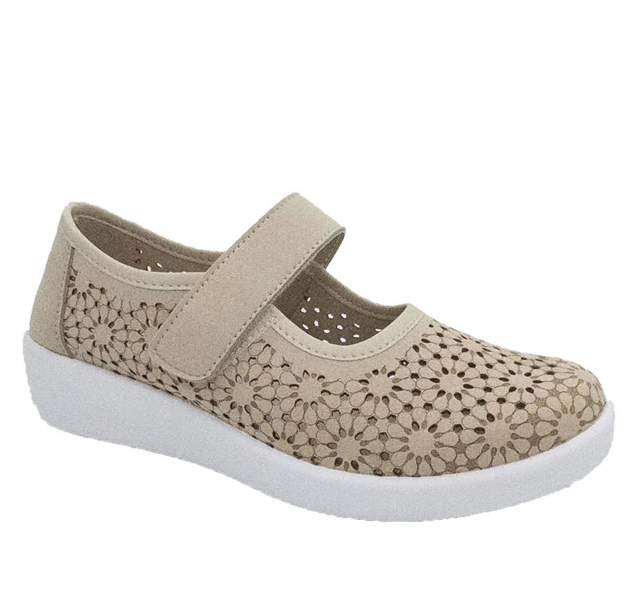 ZAPATO DOCTOR CUTILLAS 38470 SALÓN TRABILLA VELCRO MERCEDES DE MUJER PICADO LASER PLATINO PLANTILLA MEMORY FOAM 28252