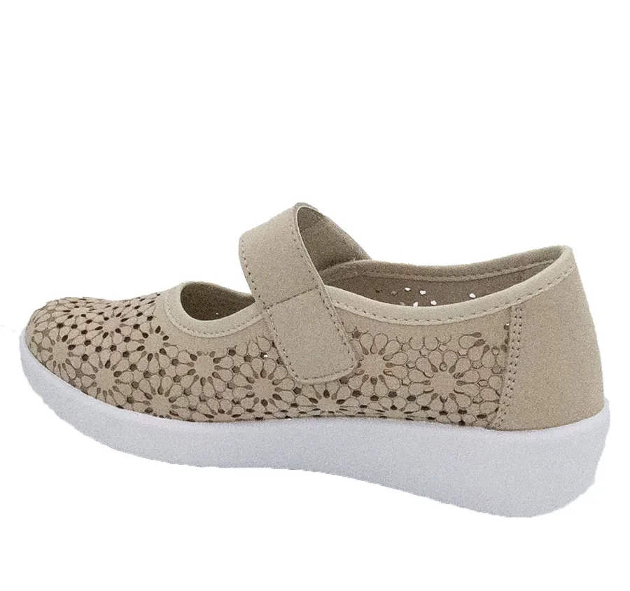ZAPATO DOCTOR CUTILLAS 38470 SALÓN TRABILLA VELCRO MERCEDES DE MUJER PICADO LASER PLATINO PLANTILLA MEMORY FOAM 28252