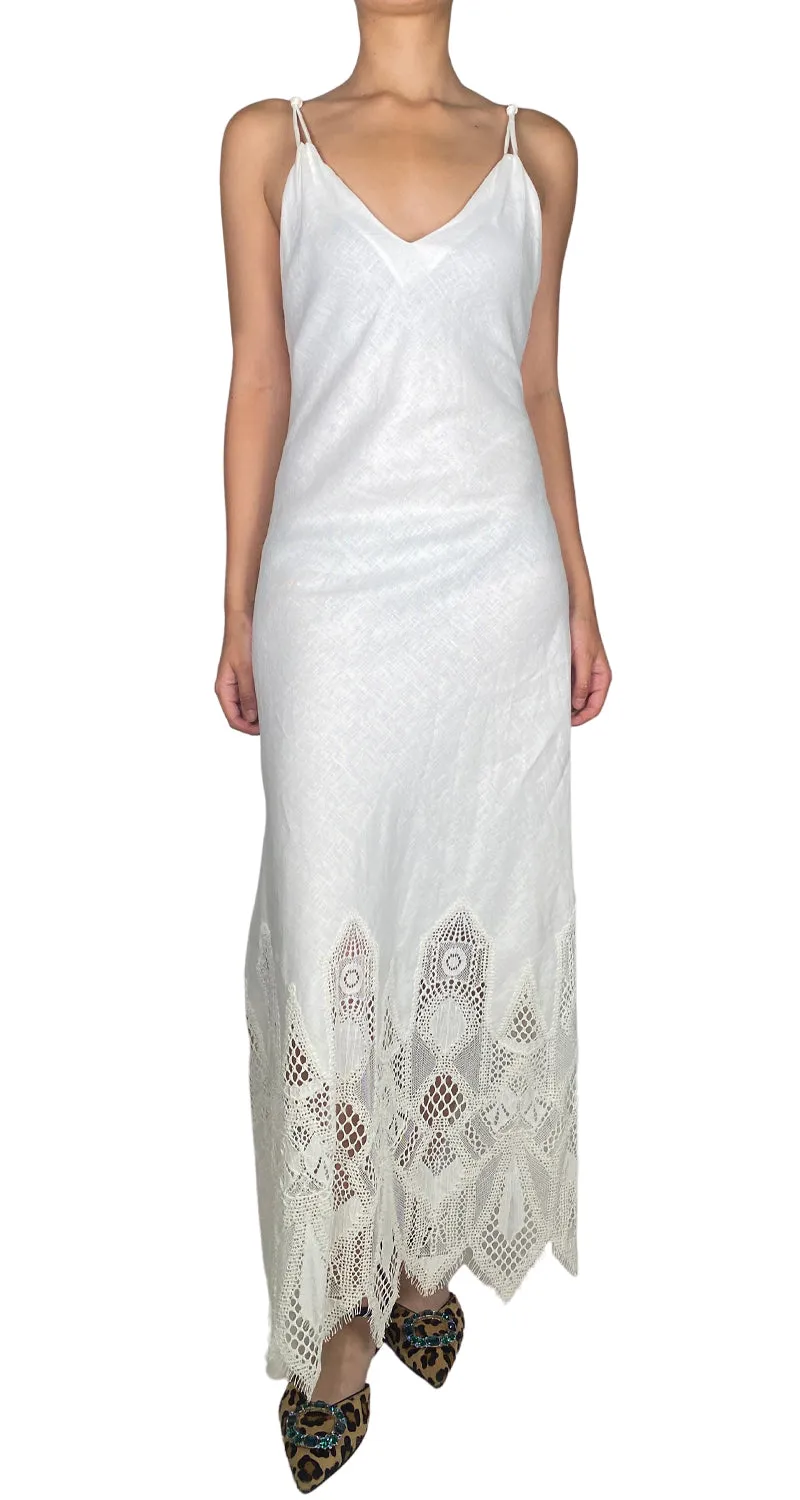 ZARA Vestido Blanco Lino Broderie