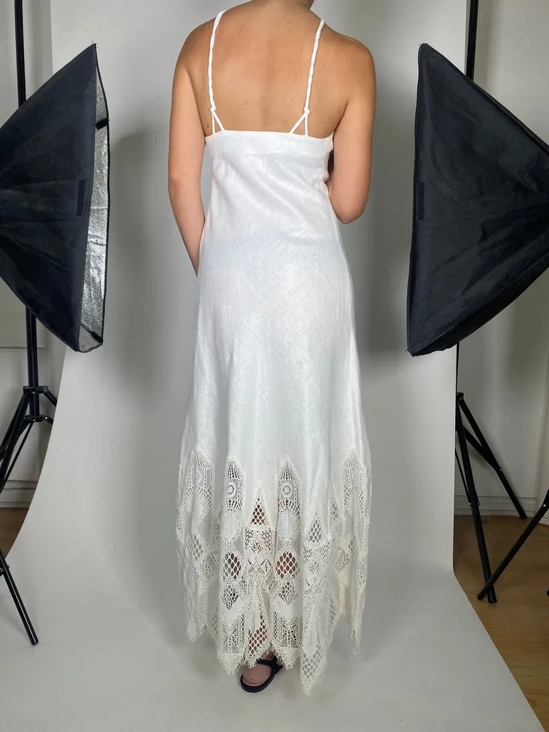 ZARA Vestido Blanco Lino Broderie